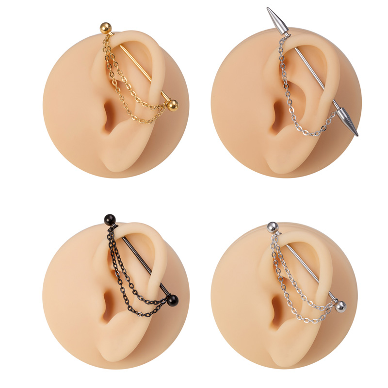 Body Jewelry Implants - 1 PC อุตสาหกรรมเจาะ Barbell พร้อมโซ่กระดูกอ่อนต่างหูยาว EAR