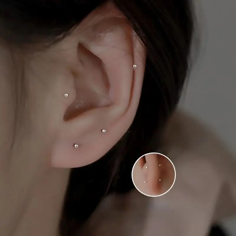 Body Jewelry Implants - 2pcs หูเจาะเข็มเงิน EAR Stick STUD ต่างหูสําหรับผู้หญิงรักษาหูขนาดเล็กรอบเครื่องประดับหู
