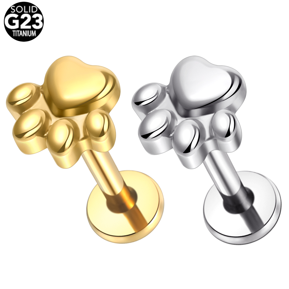 Body Jewelry Implants - 1ชิ้นต่างหูเม็ดกลมพิมพ์อุ้งเท้าลูกสุนัขไทเทเนียมเกรดฝังหมุดเกลียวภายในเจาะ tragus เจาะเครื่องประดับร่างกาย