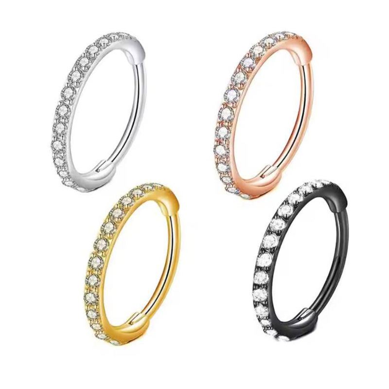 Body Jewelry Ear Piercing - แหวนจมูกใส 16G ประดับเพชร CZ วัสดุเหล็กกล้าผ่าตัด 316L