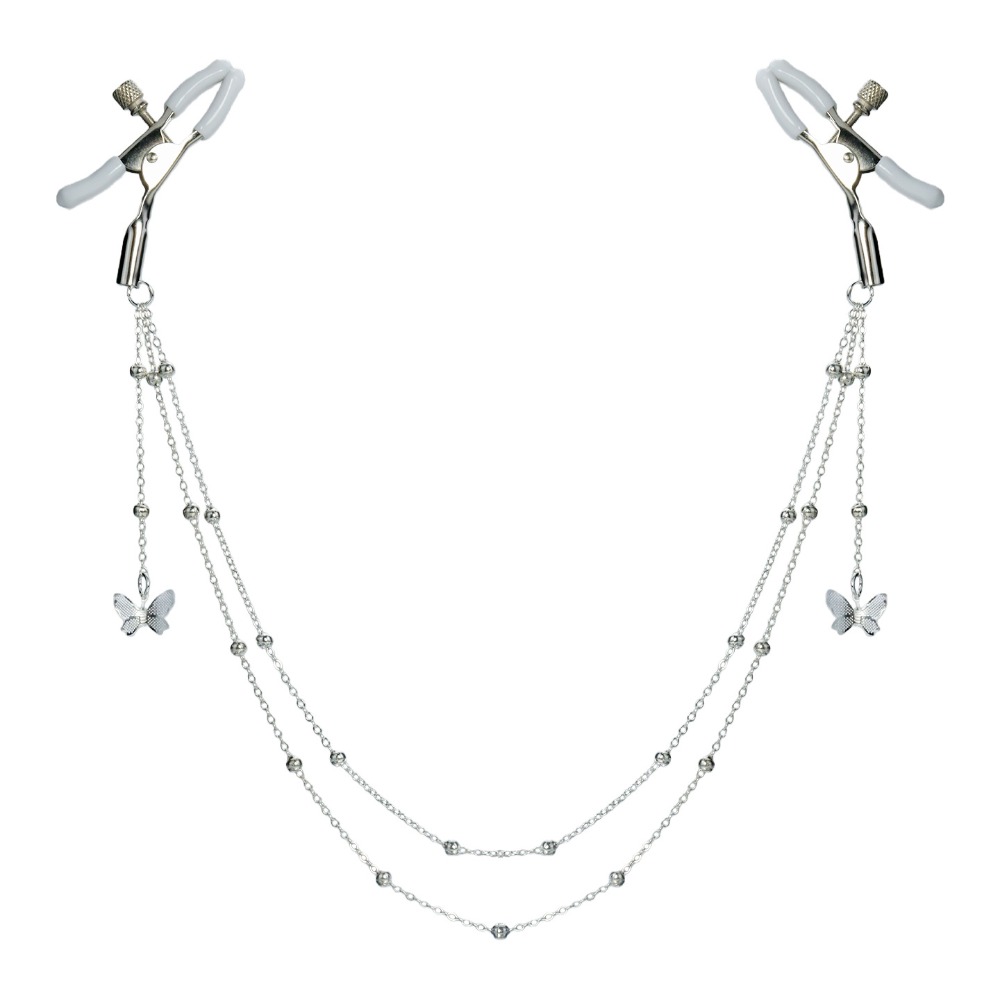 Body Jewelry Nipple Chain - ที่หนีบหัวนมรูปผีเสื้อแบบเซ็กซี่ พร้อมโซ่โลหะ แหวนรัดหน้าอก ของเล่น BDSM สำหรับผู้หญิง