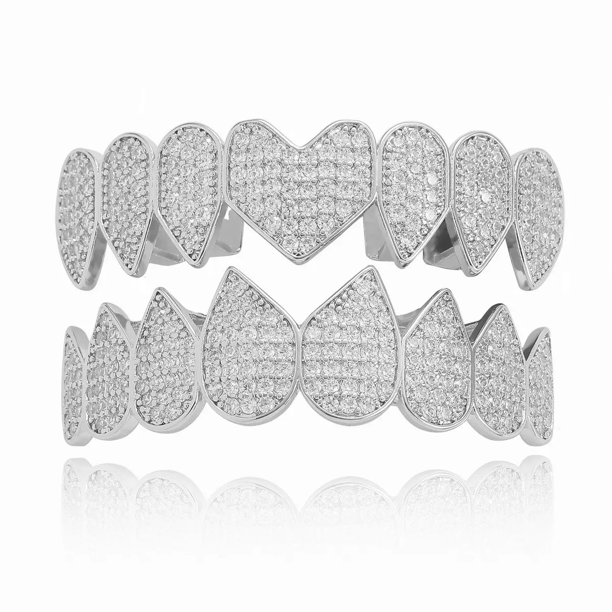 Body Jewelry Materials - Hiphop Rock Iced Out 5A ZirconหัวใจฟันGrillzสําหรับผู้ชายผู้หญิงด้านบนและด้านล่างCubic