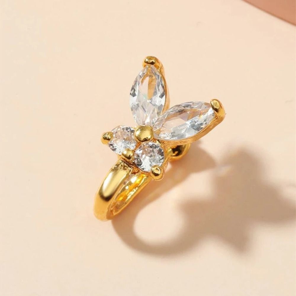 Body Jewelry Ear Piercing - แหวนจมูกรูปผีเสื้อประดับเพชรซิร์คอน วัสดุทองแดง แบบหนีบ ไม่ต้องเจาะ สำหรับงานปาร์ตี้