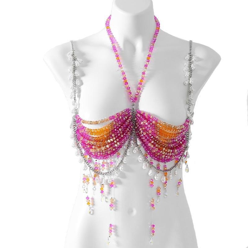 Body Jewelry Nipple Chain - เครื่องประดับร่างกายสำหรับผู้หญิงรุ่นใหม่ปี 2026 สำหรับเทศกาล บราเล็ตคริสตัลทำมือ ประดับพู่ห้อย ลูกปัด