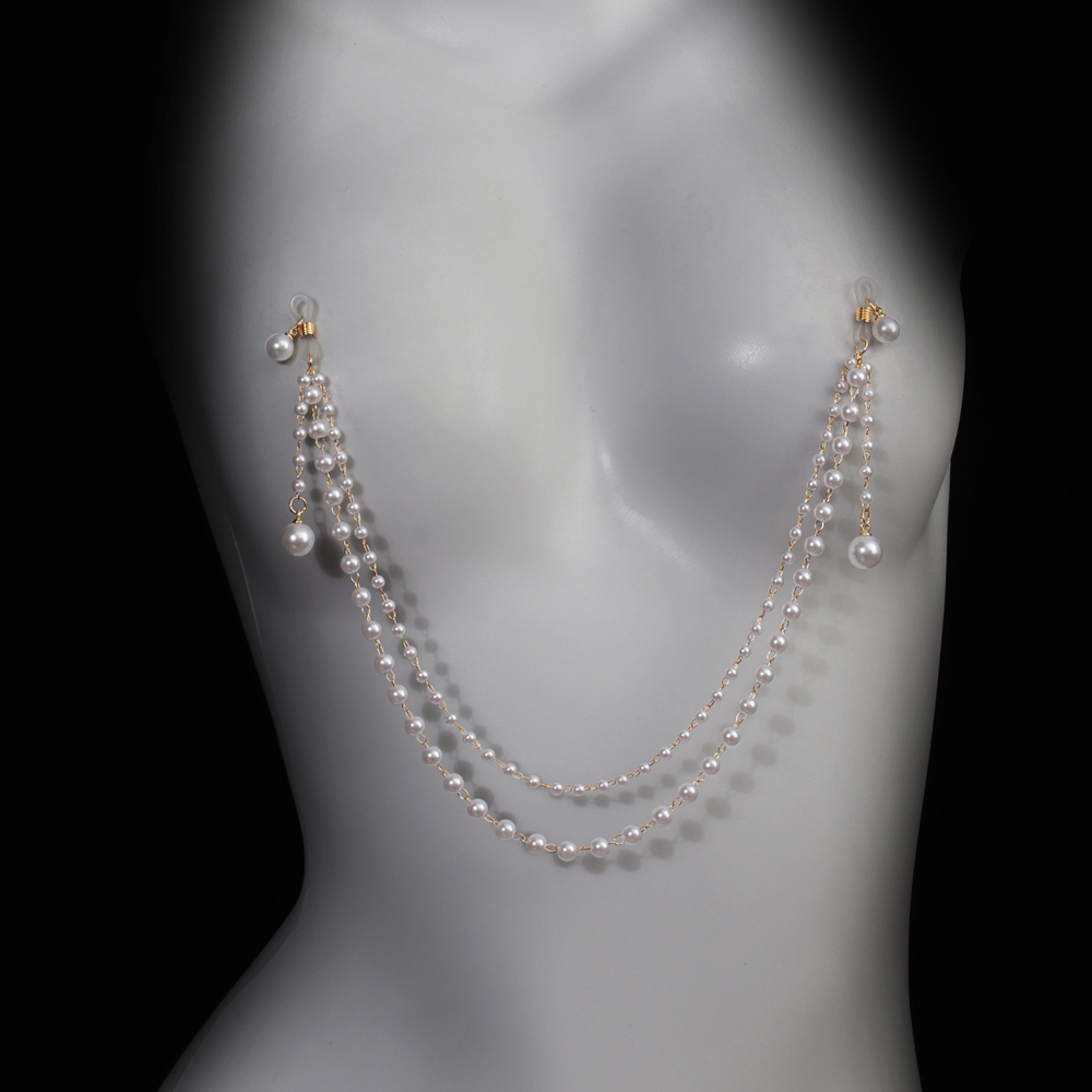 Body Jewelry Nipple Chain - สร้อยคอประดับมุกเทียมแบบพู่ห้อย ไม่ต้องเจาะ ใช้เป็นเครื่องประดับหน้าอก เซ็กซี่ เหมาะสำหรับใส่ไปไนต์คลับ บิกินี่