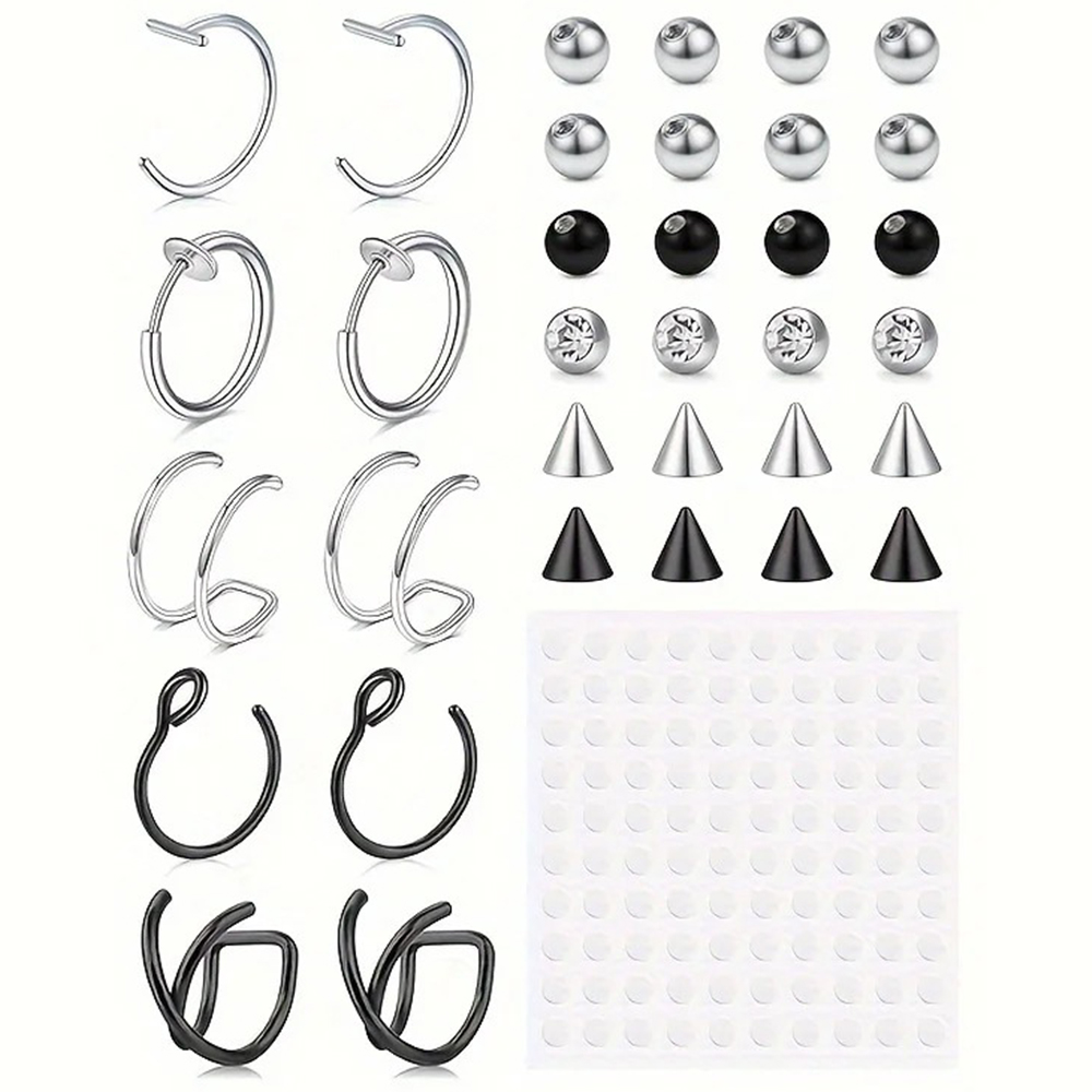 Body Jewelry Ear Piercing - เครื่องประดับเจาะปลอม แหวนเจาะปากปลอม แหวนเจาะจมูกปลอม ห่วงเจาะปลอม แหวนเจาะลายกัดงูปลอม แหวนเจาะคิ้วปลอม
