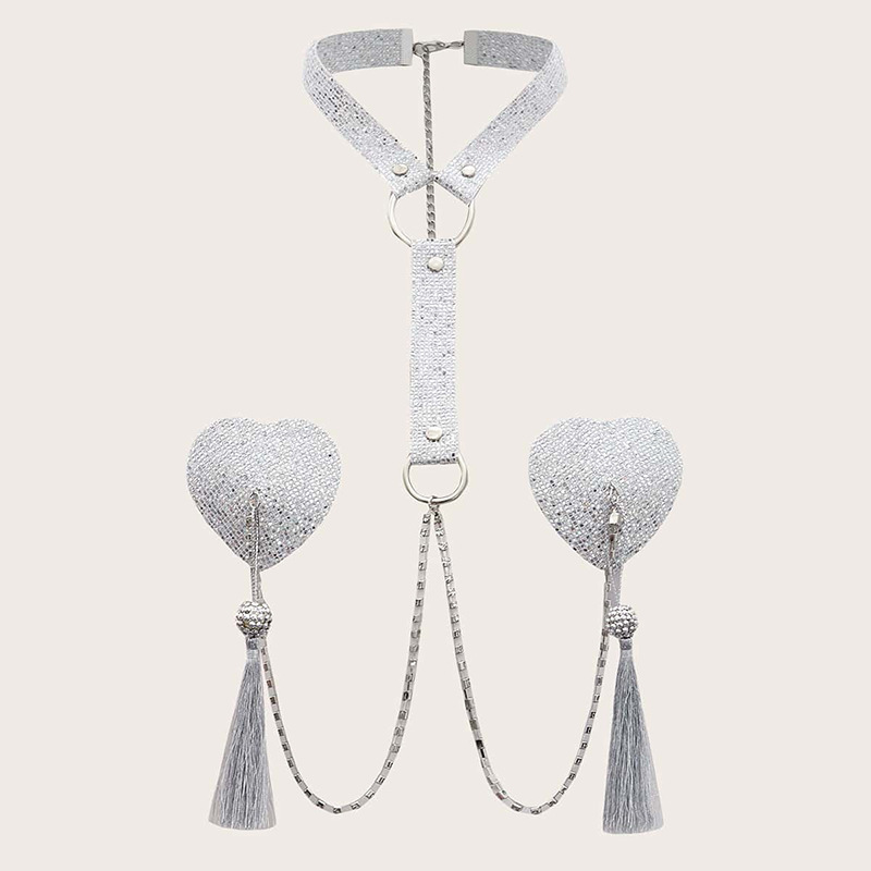 Body Jewelry Nipple Chain - สร้อยคอประดับเลื่อมรูปหัวใจสไตล์โบฮีเมียนสำหรับผู้หญิง พร้อมจี้คลุมหัวนมแบบตะวันตก