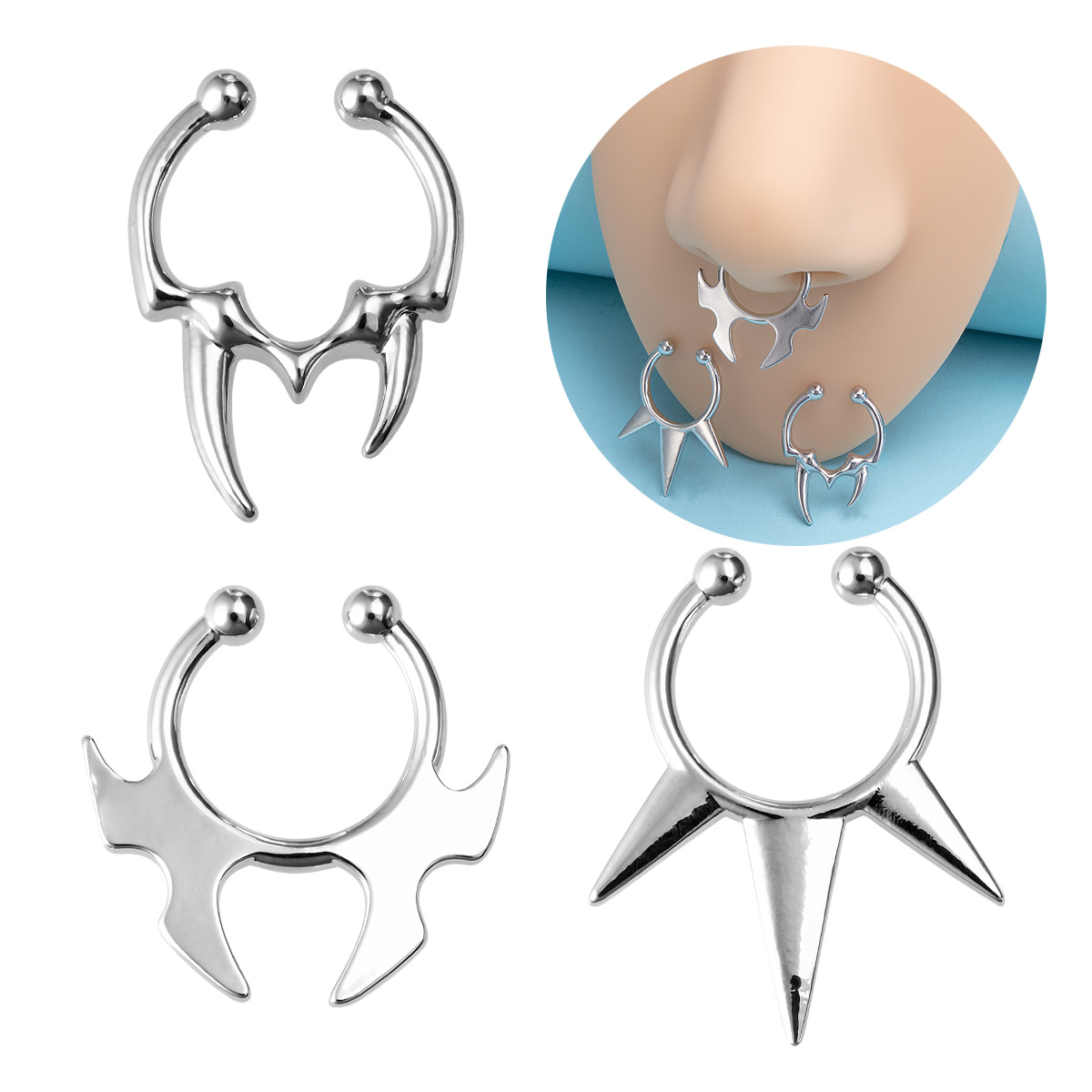 Body Jewelry Implants - 1-3pcs คลิปปลอมบนแหวนจมูก Hoop Septum ไม่เจาะจมูกสแตนเลส Horseshoe