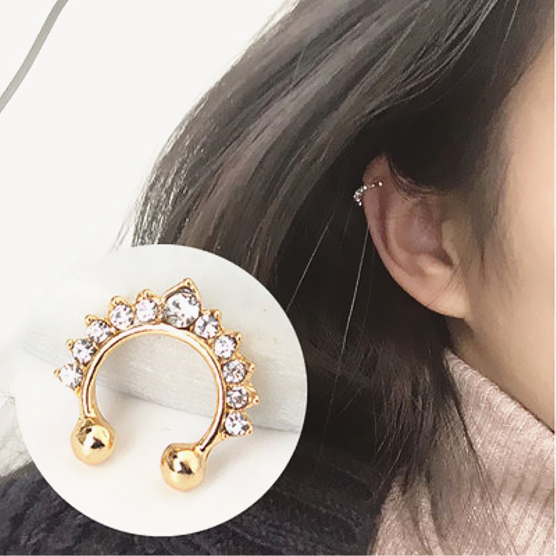 Body Jewelry Ear Piercing - 1ชิ้นที่หนีบจมูกรูปตัวยูห่วงจมูกปลอมและกระดุมสำหรับผู้หญิงที่ไม่ใช่การเจาะจมูกต่างหูคริสตัลแฟชั่นเครื่องประดับร่างกาย