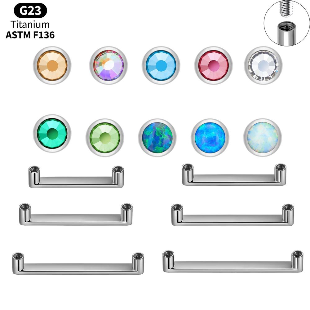 Body Jewelry Implants - จิวเจาะผิวหนังไทเทเนียม ASTM F136 แบบฐานกลมประดับเพชร CZ ขนาด