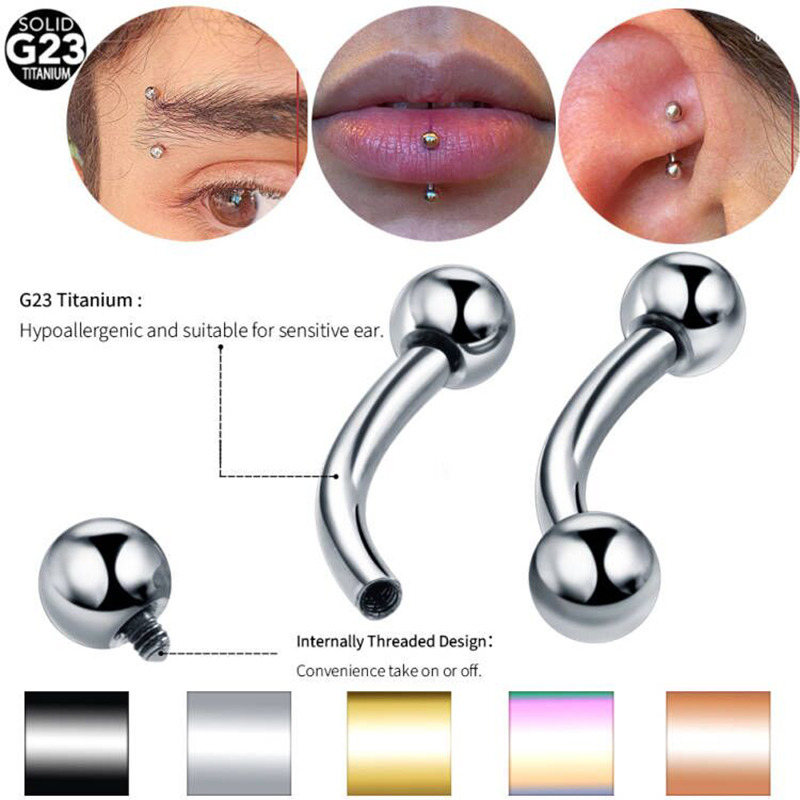 Zoor Body Jewelry - 1PC ไทเทเนียมโค้ง Barbells ด้ายภายในเจาะคิ้วกล้วย 14G 16G