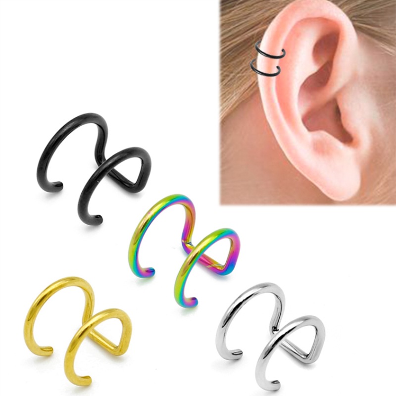 Body Jewelry Ear Piercing - ต่างหูหนีบแบบคลิป 2 ชิ้น ทำจากสแตนเลส 316L สำหรับเจาะกระดูกอ่อนหู