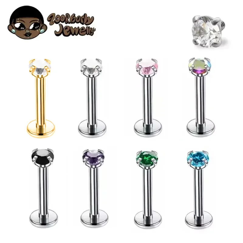 Zoor Body Jewelry - 1 ชิ้น G23 ไทเทเนียมเจาะ CZ อัญมณีเกลียวภายใน