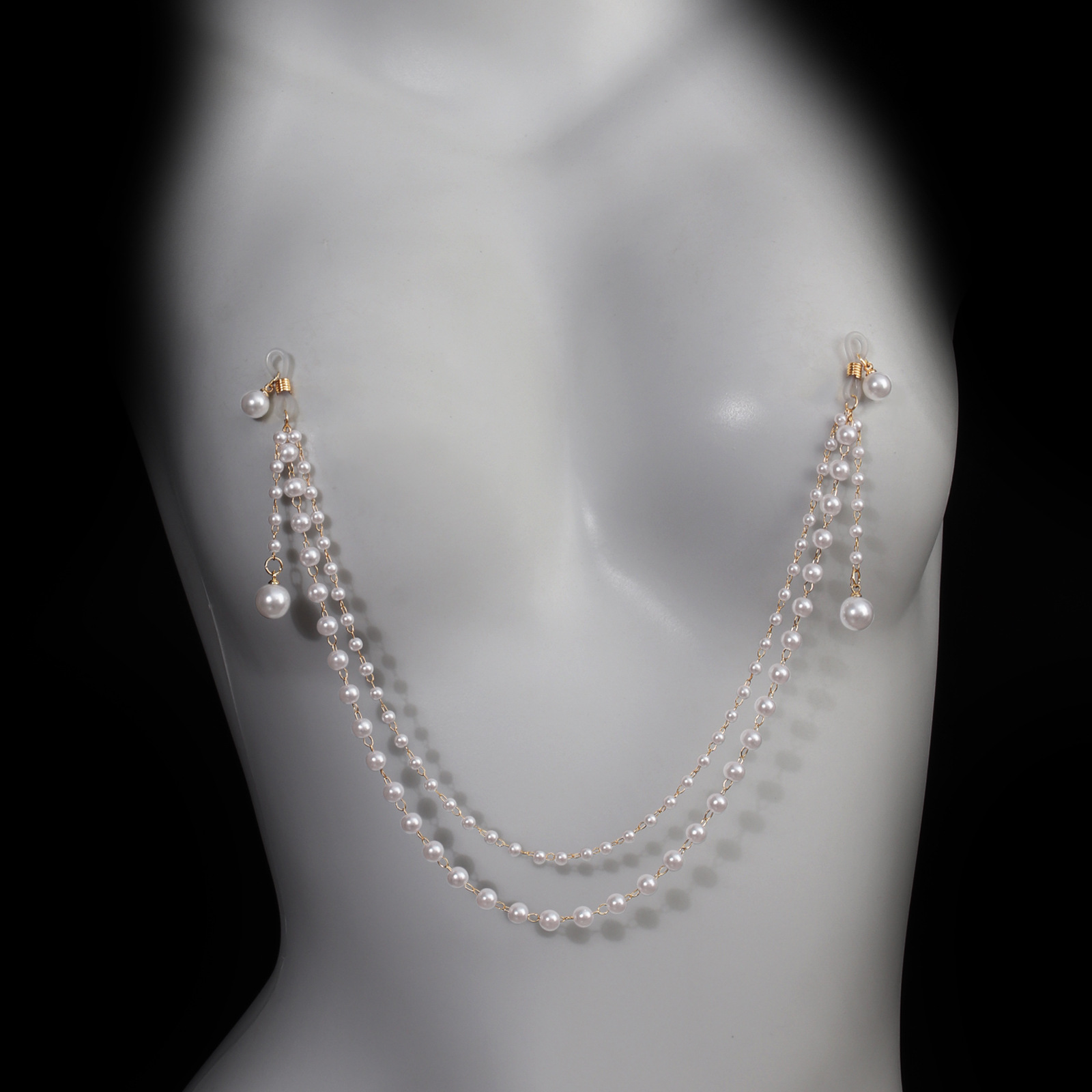 Body Jewelry Nipple Chain - โซ่คล้องหน้าอกประดับมุกแบบไม่ต้องเจาะสำหรับผู้หญิง คริสตัลสีทอง เครื่องประดับหน้าอก ของขวัญ
