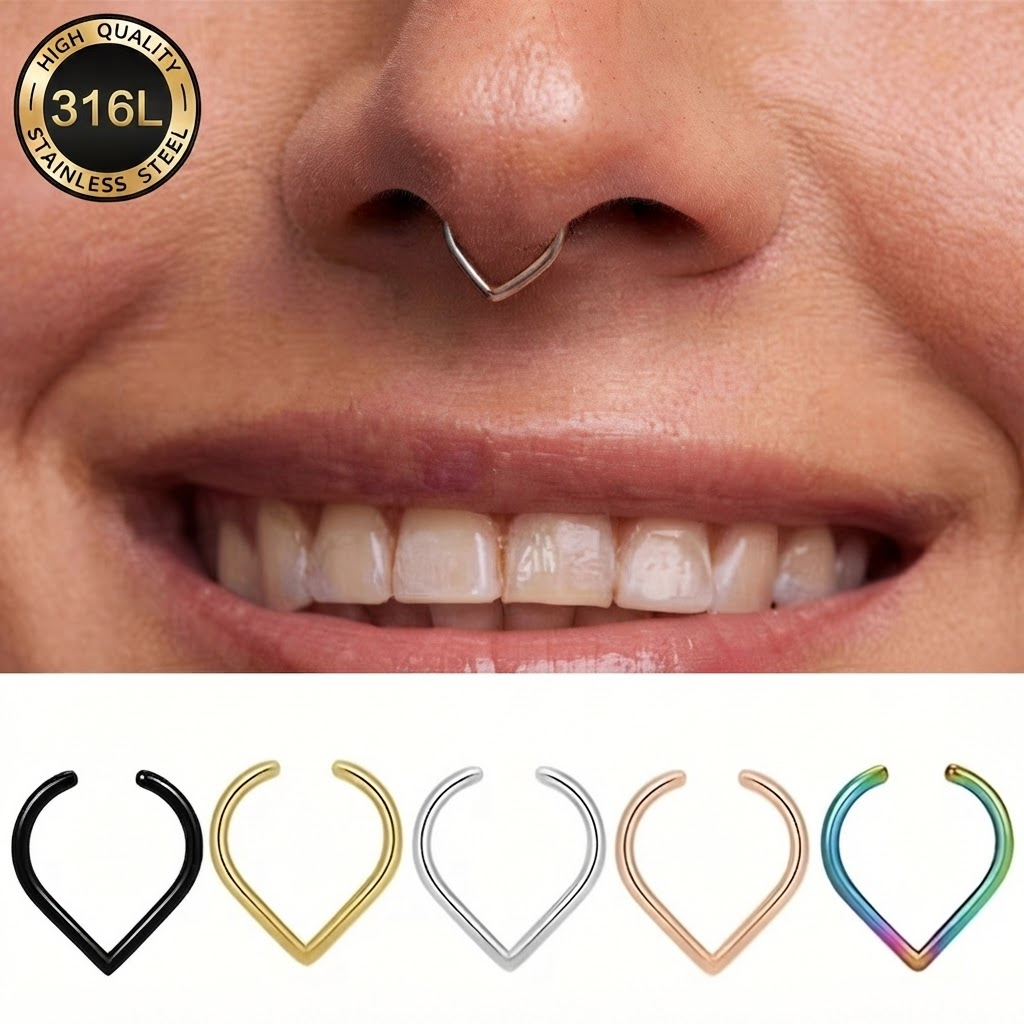 Body Jewelry Ear Piercing - ชุดแหวนจมูกปลอมสแตนเลส 5 ชิ้น แบบปรับได้ คลิปหนีบหู ไม่ต้องเจาะ