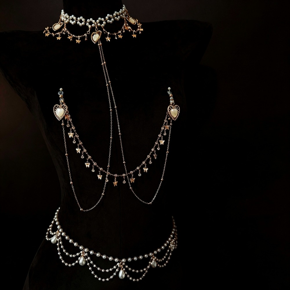 Body Jewelry Nipple Chain - สร้อยคอไข่มุกประดับเพชร จี้รูปผีเสื้อ ที่หนีบหัวนม ของเล่นทางเพศสำหรับผู้ใหญ่ เครื่องประดับเฟติชทางเลือก
