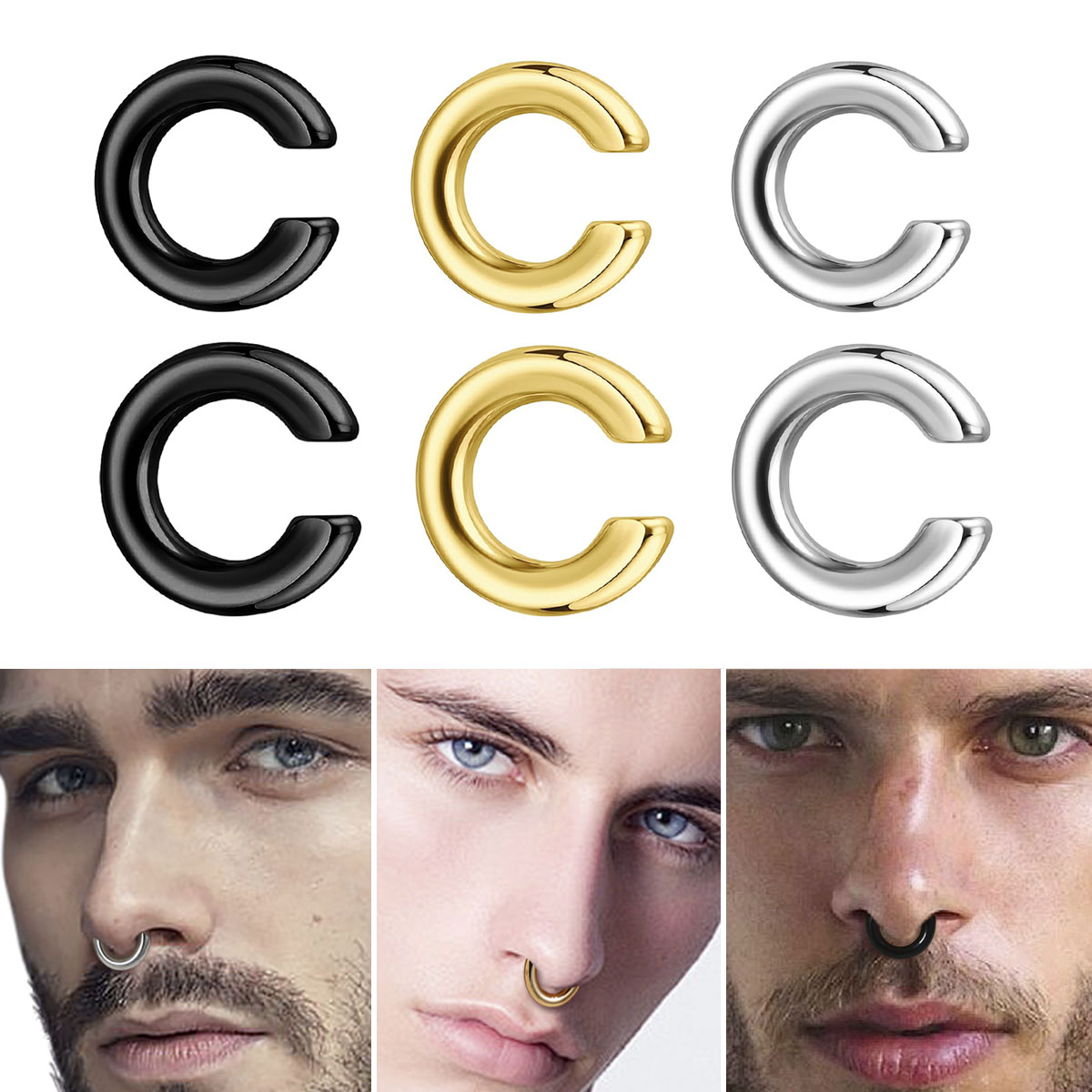 Body Jewelry Ear Piercing - 1 PC ยุ้ย C-Shaped Non-Piercing แหวนจมูกปลอมเจาะไม่เจาะหูกระดูกคลิปสําหรับชายหูต่างหู