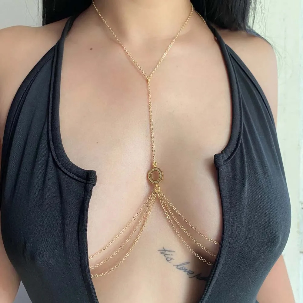Body Jewelry Nipple Chain - Hollow รอบจุกนมโซ่ไม่เจาะเครื่องประดับ Simple Body CHAIN Rhinestone
