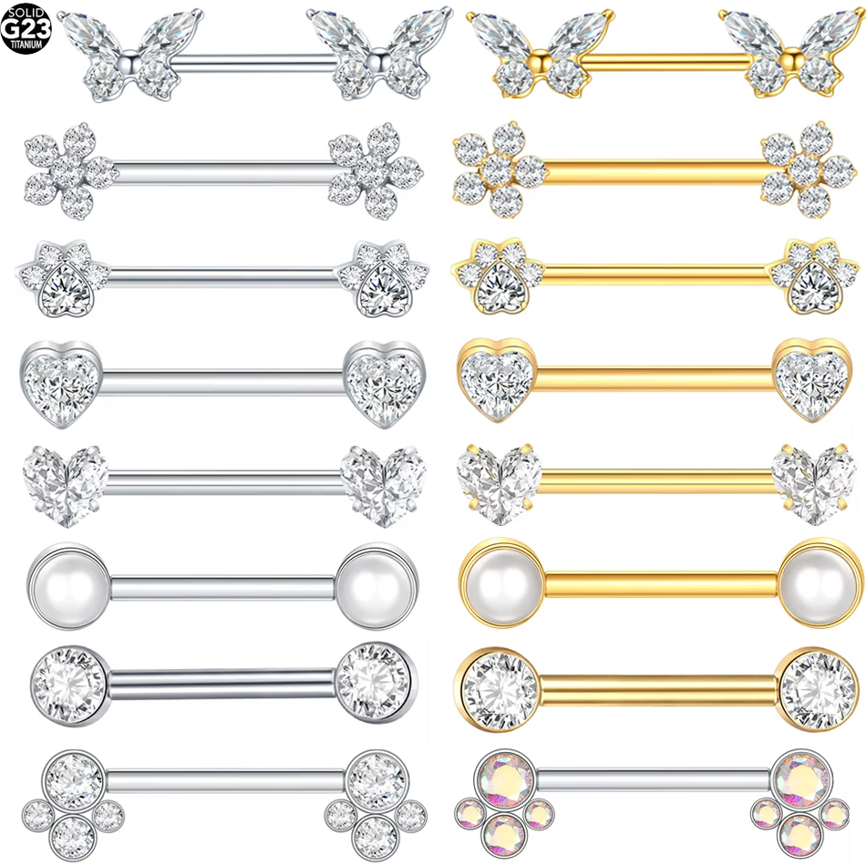 Zoor Body Jewelry - จิวเจาะหัวนมไทเทเนียม G23 แบบแท่งตรง 1 ชิ้น ประดับเพชรซิคอน