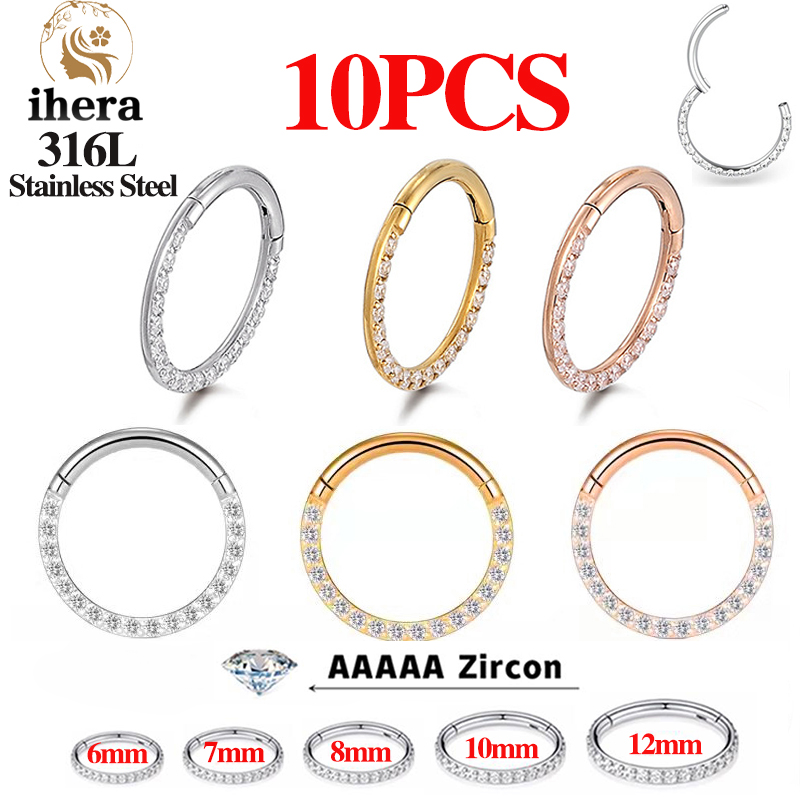 Body Jewelry Ear Piercing - 1/10 ชิ้น ต่างหูสแตนเลสแบบคลิกเกอร์สำหรับจมูก ประดับเพชร CZ ทรงกลม