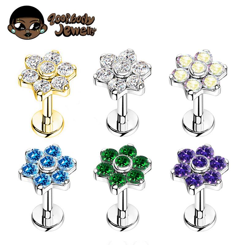Zoor Body Jewelry - ASTM F136 ไทเทเนียมดอกไม้เจาะ 16G 18G ด้ายภายใน