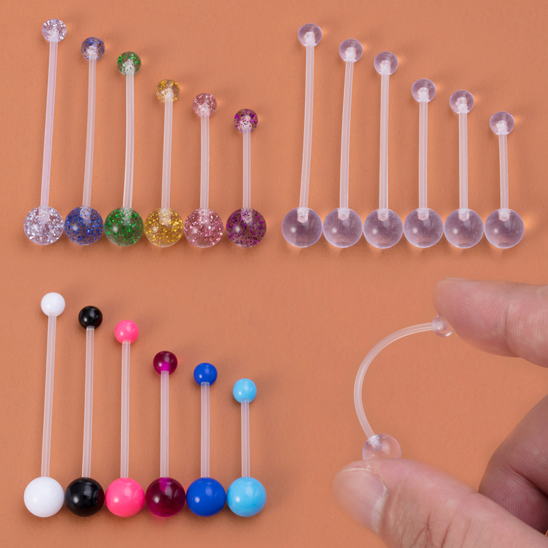 Body Jewelry Implants - 6 ชิ้นยืดหยุ่น Navel Piercing อะคริลิคแหวนการตั้งครรภ์กีฬาอุตสาหกรรมต่างหูยาวบาร์ Retainer