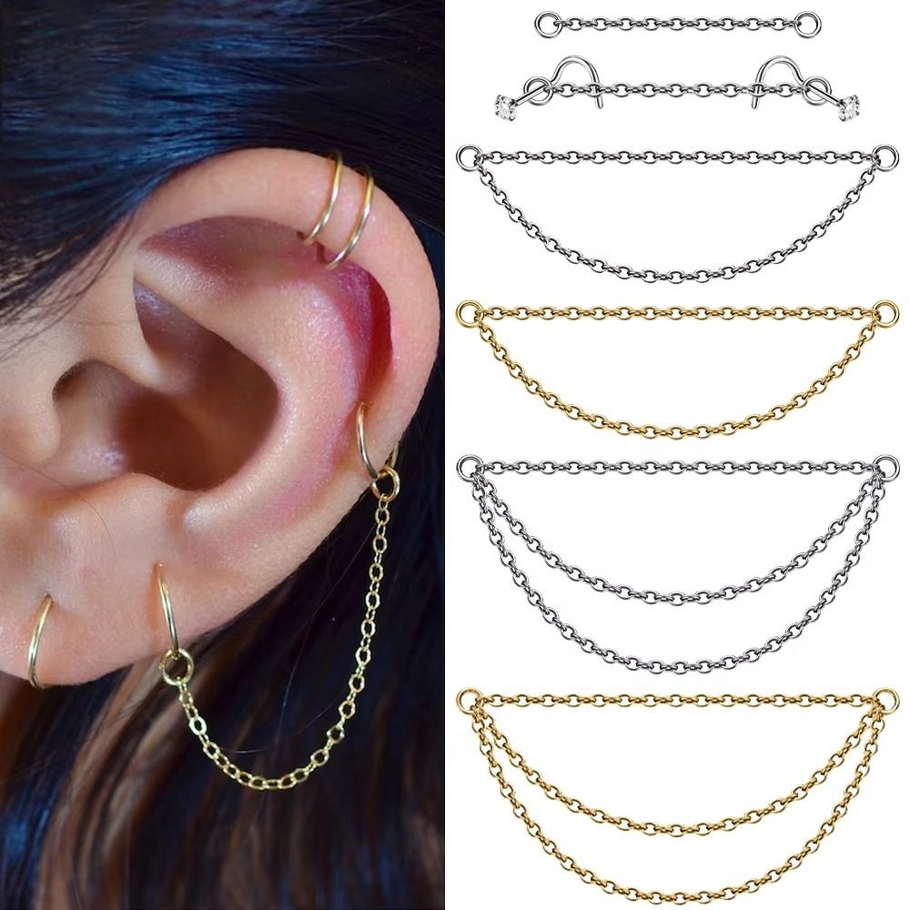 Body Jewelry Ear Piercing - โซ่จมูกไทเทเนียมแฟชั่น โซ่คู่ 25-50 มม. โซ่ลาเบร็ต 3