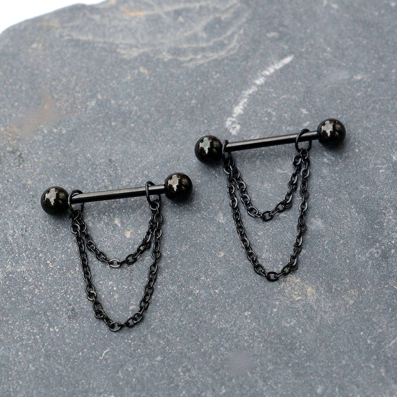 Body Jewelry Nipple Chain - 14g สีดำ Punk เจาะหัวนม barbell สแตนเลสเหล็กป้องกันหัวนมรูปกรวยบอลห่วงโซ่หัวนมเครื่องประดับร่างกายเซ็กซี่สำหรับผู้หญิง