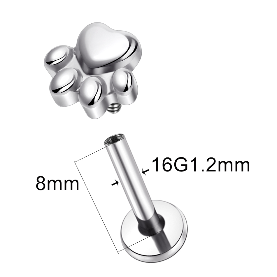 1ชิ้นต่างหูเม็ดกลมพิมพ์อุ้งเท้ - Body Jewelry Implants บทวิจารณ์และราคา