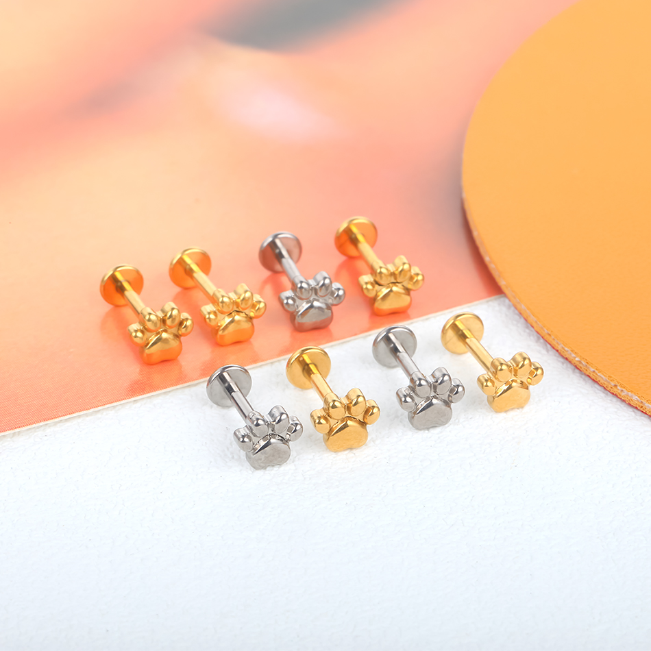 1ชิ้นต่างหูเม็ดกลมพิมพ์อุ้งเท้ - Body Jewelry Implants บทวิจารณ์และราคา