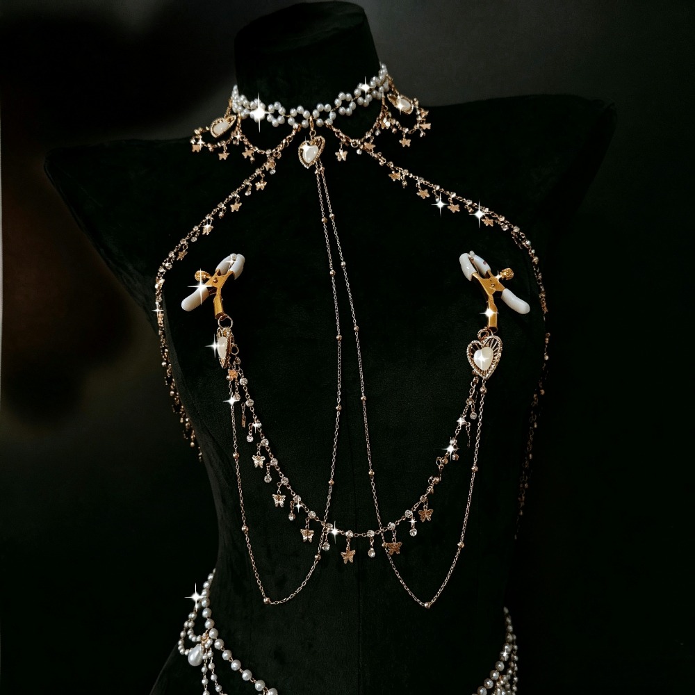 สร้อยคอไข่มุกประดับเพชร จี้รูป - Body Jewelry Nipple Chain บทวิจารณ์และราคา