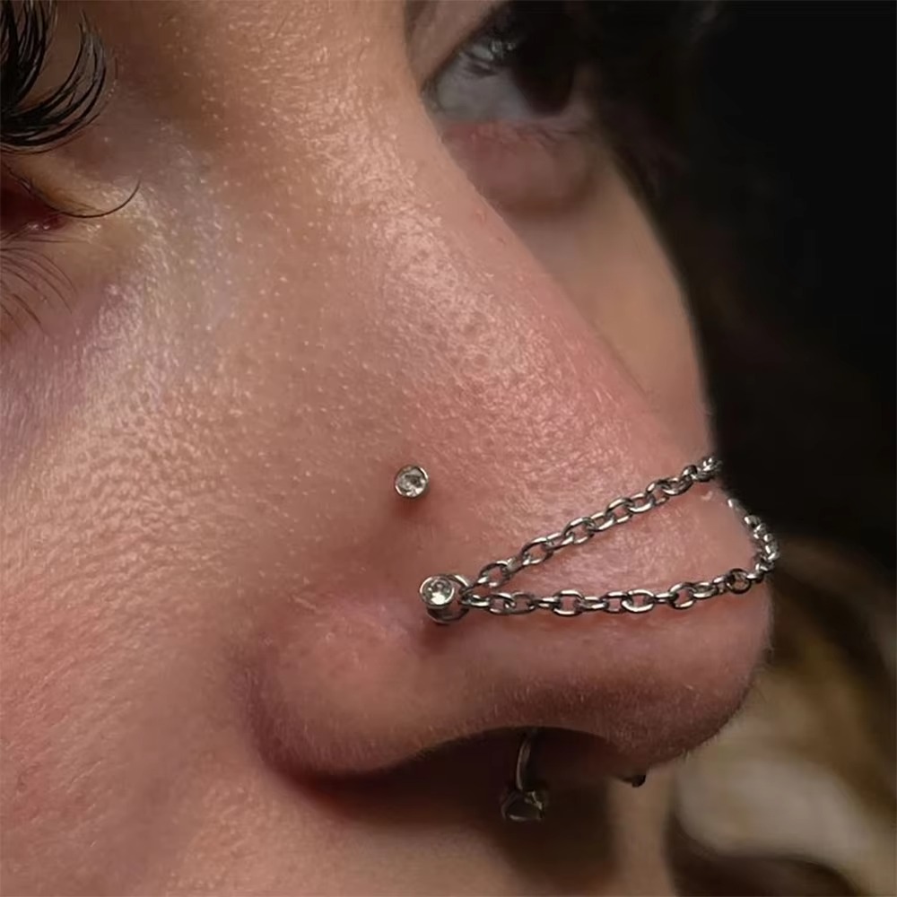 โซ่จมูกไทเทเนียมแฟชั่น โซ่คู่  - Body Jewelry Ear Piercing บทวิจารณ์และราคา