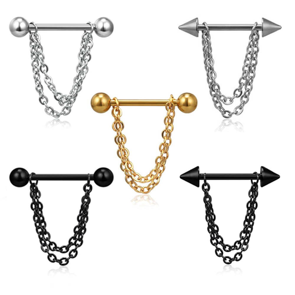 14g สีดำ Punk เจาะหัวนม barbel - Body Jewelry Nipple Chain บทวิจารณ์และราคา