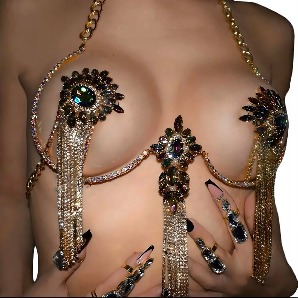 เซ็กซี่พู่สีคริสตัลสร้อยคอสร้อ - Body Jewelry Nipple Chain บทวิจารณ์และราคา